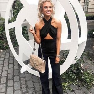 New Criss cross Halter romper wide pants black